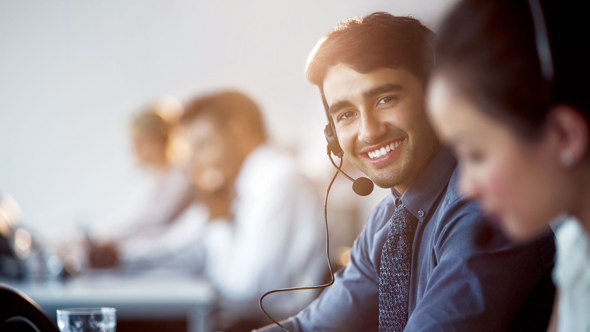 People working at call center